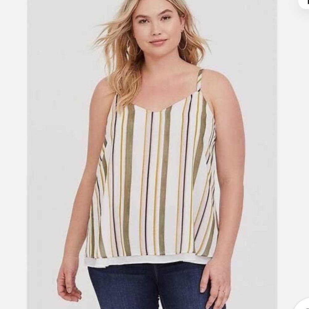5 for $25! Torrid Striped Sleeveless Top - Olive and White